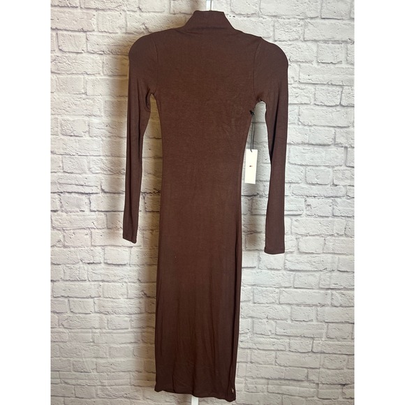 Honor The Gift Women's XS Brown Ribbed Mock Neck Midi Dress Bodycon Minimal - Picture 1 of 8